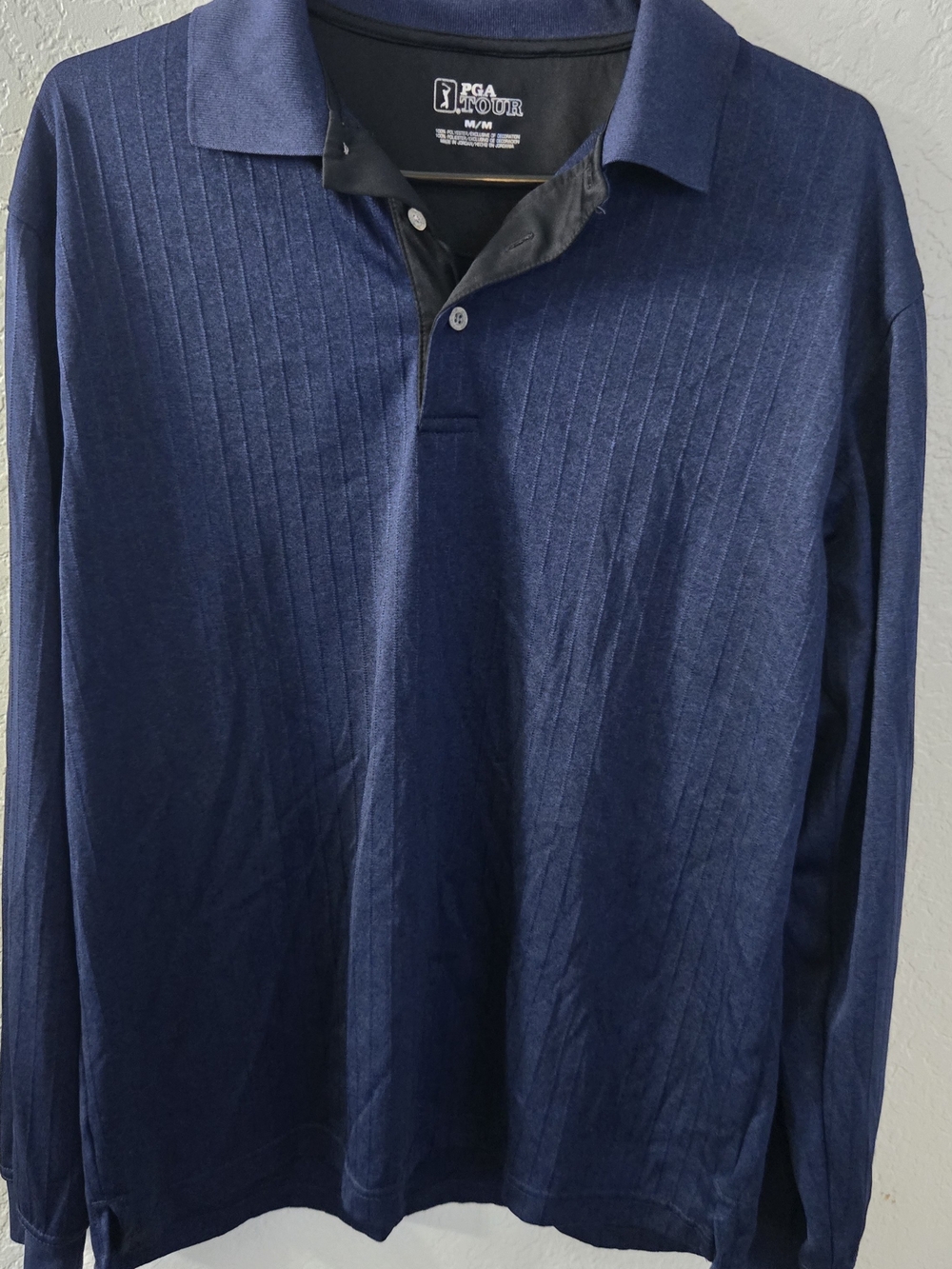 PGA Tour Men's Dark Navy Long-Sleeve Polo